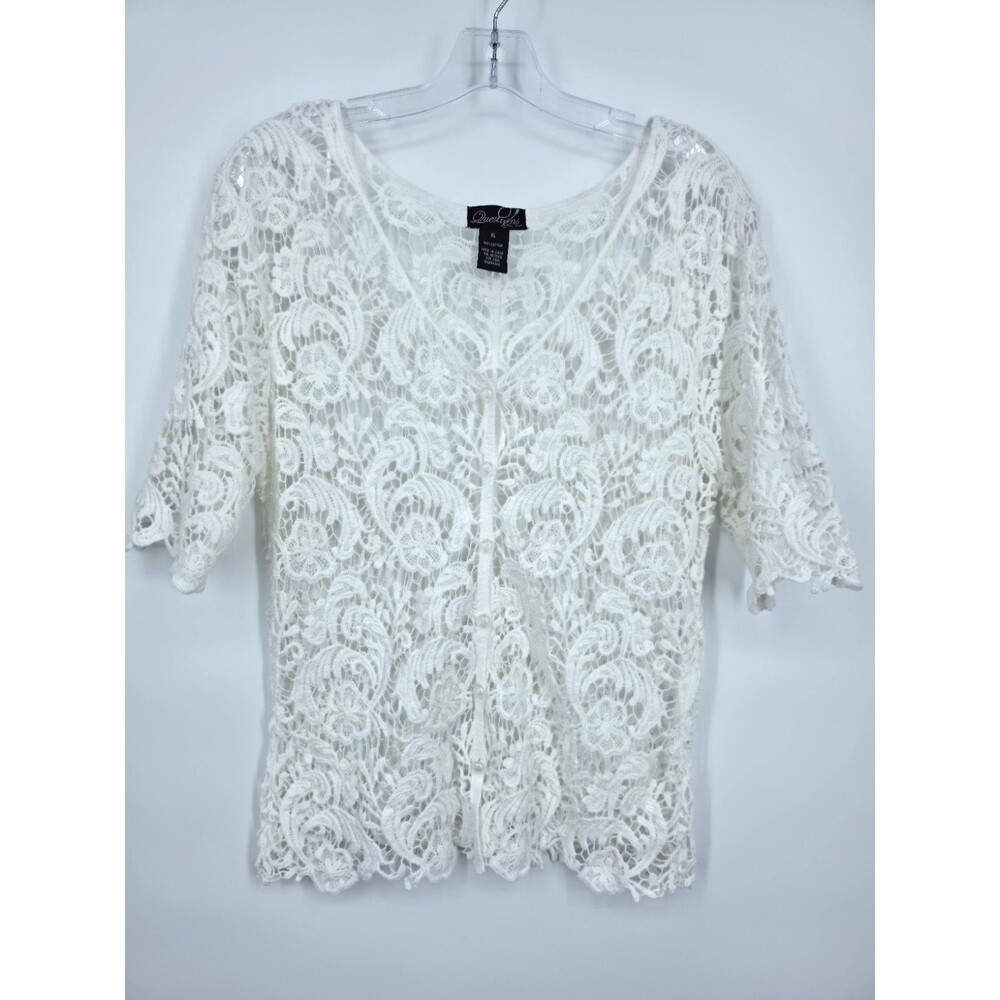 Questions By Say What Ivory Crochet Lace Cardigan XL Cotton Boho Cottagecore Top